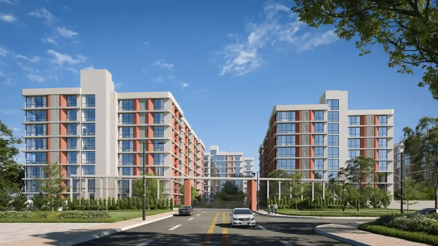 Artist's impression of a gated apartment community entrance